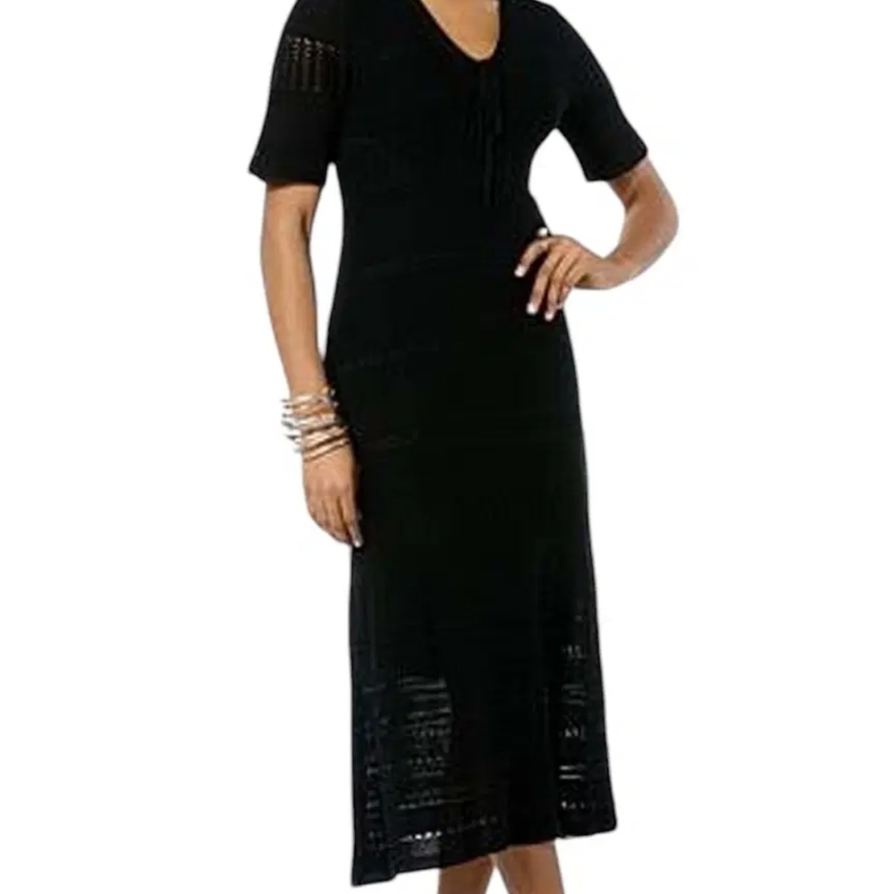 Nina Leonard Black Midi Dress With Lined Slip NWT Med
